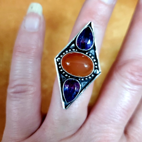 New Carnelian and Bi-Color Tourmaline 925 Silver Ring. - Picture 8 of 12